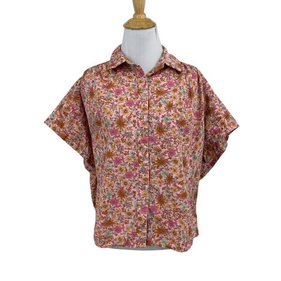 Free People Blouse Womens S Small Floral Bring It Back Button Up Oversized Boxy - Picture 1 of 12